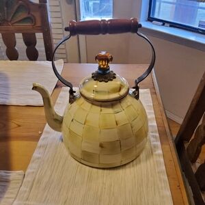 MacKenzie-Childs 3 Quart Parchment Check Tea Kettle GUC PLZ Read Description
